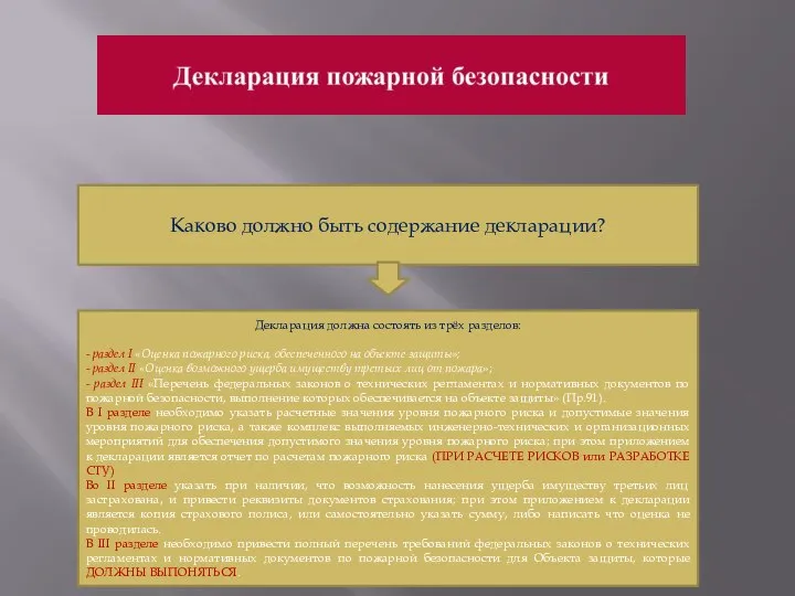 Каково должно быть содержание декларации? Декларация должна состоять из трёх разделов: -