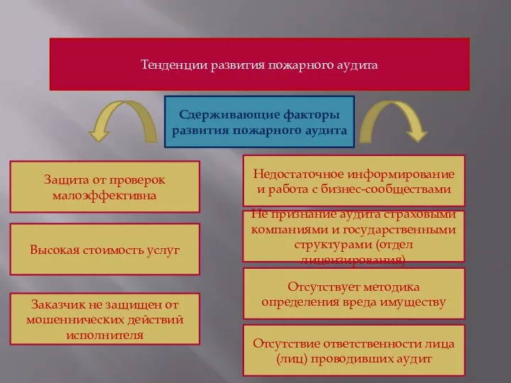 Тенденции развития пожарного аудита Сдерживающие факторы развития пожарного аудита Защита от проверок