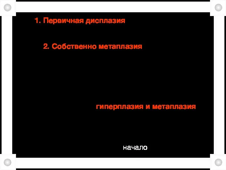 1. Первичная дисплазия; дисплазия обычно предшествует развитию злокачественной опухоли во всех приведенных