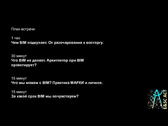 План встречи 1 час Чем BIM подкупает. От разочарования к восторгу. 30