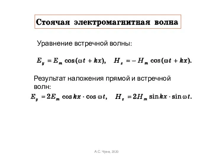 Уравнение встречной волны: Результат наложения прямой и встречной волн: А.С. Чуев, 2020