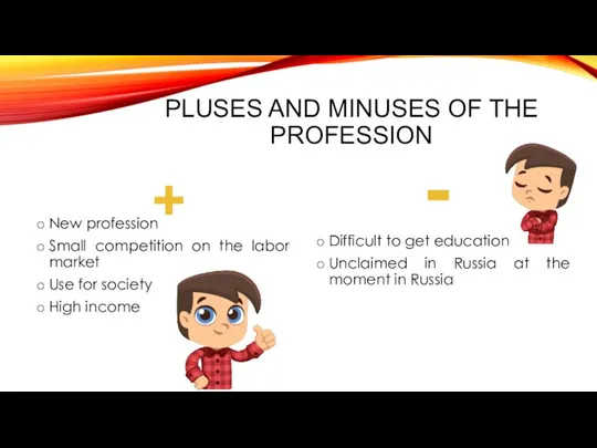 PLUSES AND MINUSES OF THE PROFESSION + New profession Small competition on