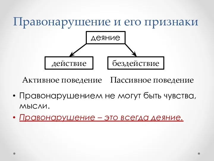 Правонарушение и его признаки деяние действие бездействие Активное поведение Пассивное поведение Правонарушением