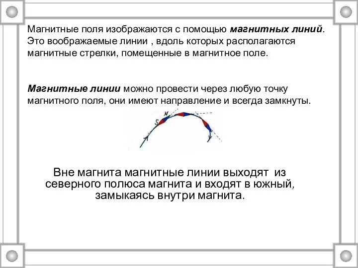 Магнитные поля изображаются с помощью магнитных линий. Это воображаемые линии , вдоль