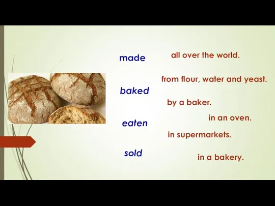made baked eaten sold all over the world. by a baker. in
