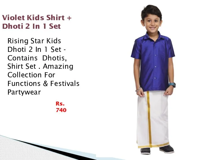 Violet Kids Shirt + Dhoti 2 In 1 Set Rising Star Kids