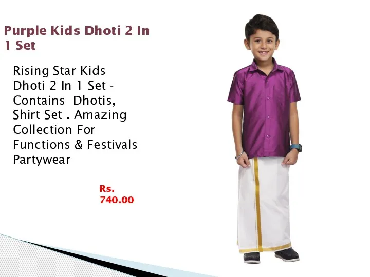 Purple Kids Dhoti 2 In 1 Set Rs. 740.00 Rising Star Kids