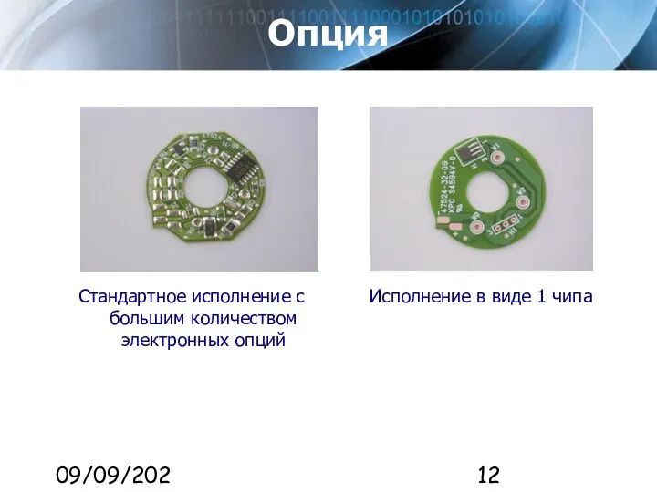 09/09/2023 Стандартное исполнение с большим количеством электронных опций Опция Исполнение в виде 1 чипа