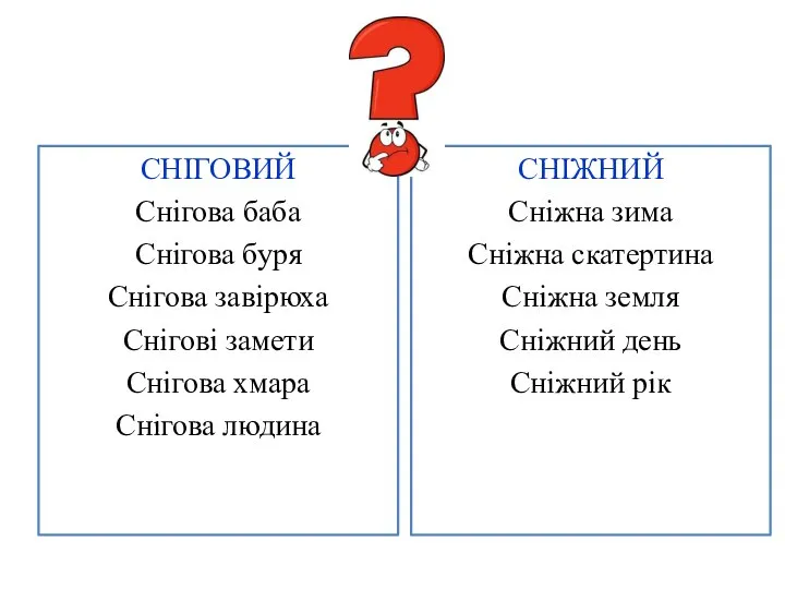 СНІГОВИЙ Снігова баба Снігова буря Снігова завірюха Снігові замети Снігова хмара Снігова