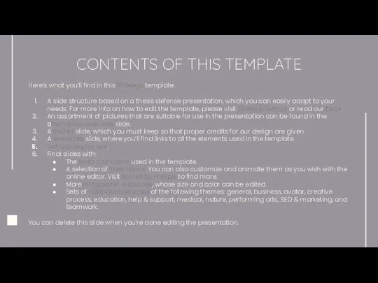 CONTENTS OF THIS TEMPLATE Here’s what you’ll find in this Slidesgo template:
