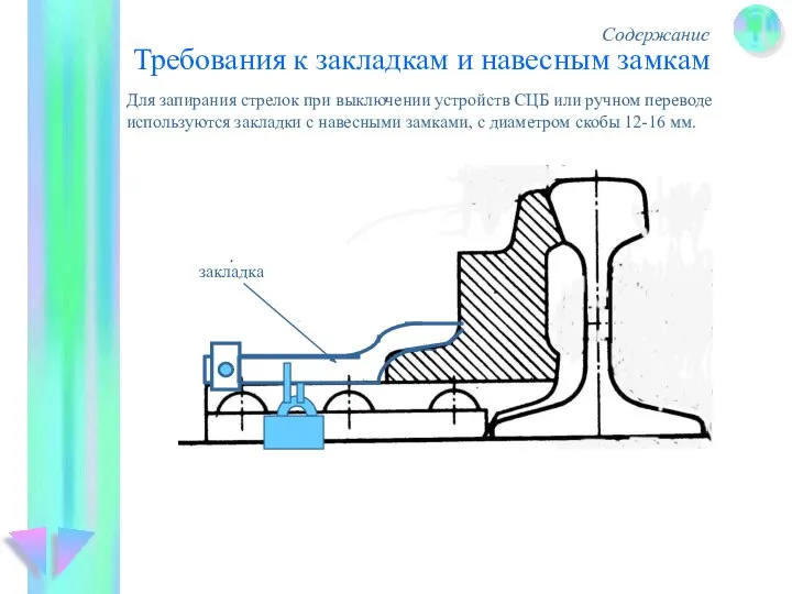 Требования к закладкам и навесным замкам Содержание Для запирания стрелок при выключении