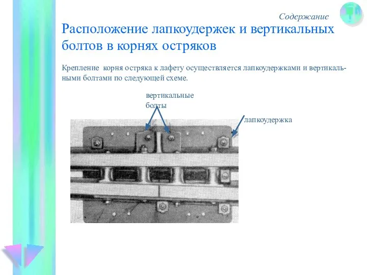 Расположение лапкоудержек и вертикальных болтов в корнях остряков Содержание лапкоудержка вертикальные болты