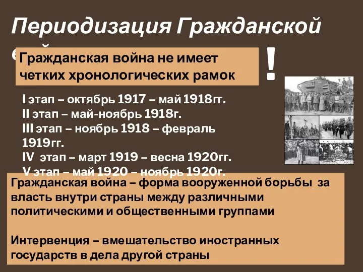 Гражданская война – форма вооруженной борьбы за власть внутри страны между различными