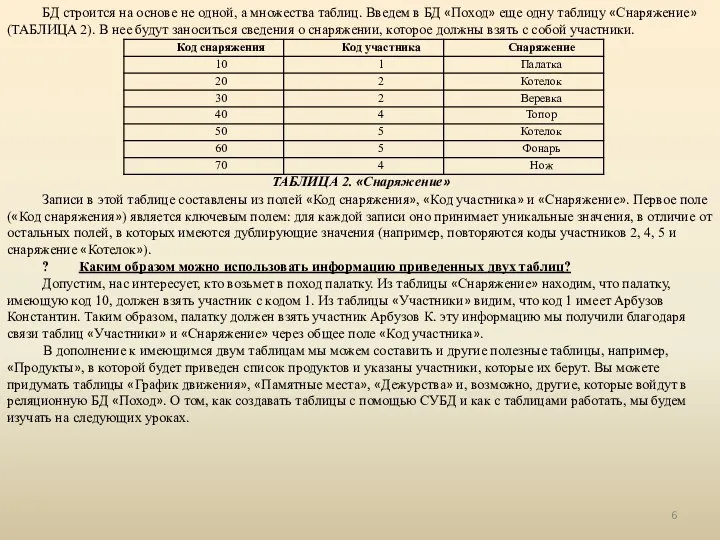 БД строится на основе не одной, а множества таблиц. Введем в БД