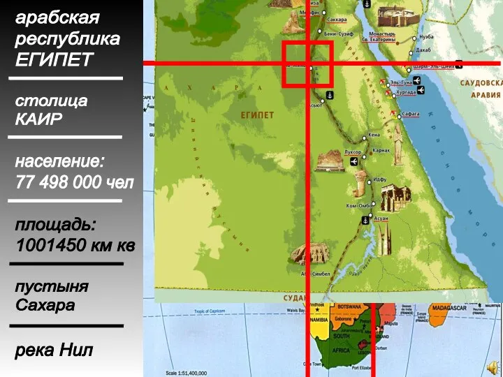 арабская республика ЕГИПЕТ столица КАИР население: 77 498 000 чел площадь: 1001450