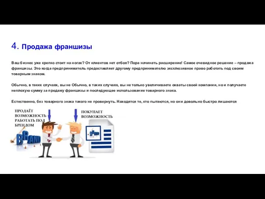 4. Продажа франшизы Ваш бизнес уже крепко стоит на ногах? От клиентов