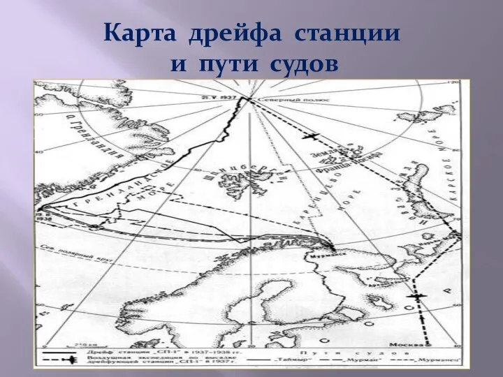 Карта дрейфа станции и пути судов