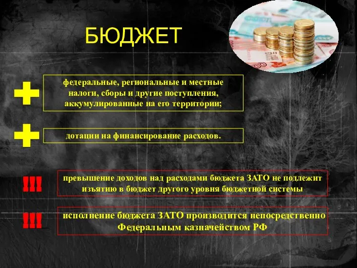 БЮДЖЕТ исполнение бюджета ЗАТО производится непосредственно Федеральным казначейством РФ федеральные, региональные и