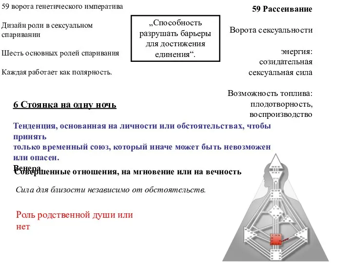 59 Рассеивание Ворота сексуальности энергия: созидательная сексуальная сила Возможность топлива: плодотворность, воспроизводство