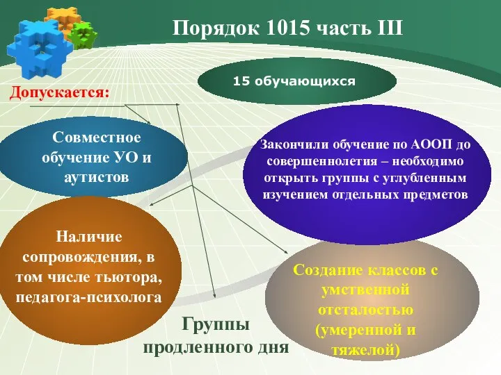 Порядок 1015 часть III Совместное обучение УО и аутистов 15 обучающихся Закончили