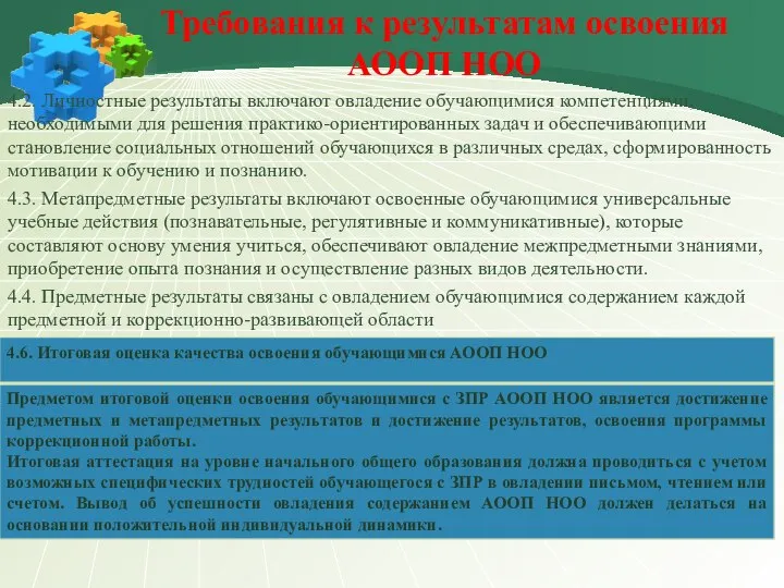 Требования к результатам освоения АООП НОО 4.2. Личностные результаты включают овладение обучающимися