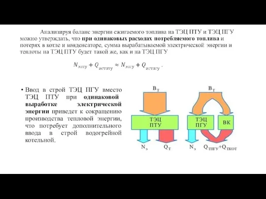 Ввод в строй ТЭЦ ПГУ вместо ТЭЦ ПТУ при одинаковой выработке электрической