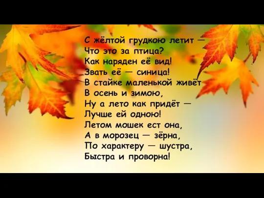 С жёлтой грудкою летит — Что это за птица? Как наряден её