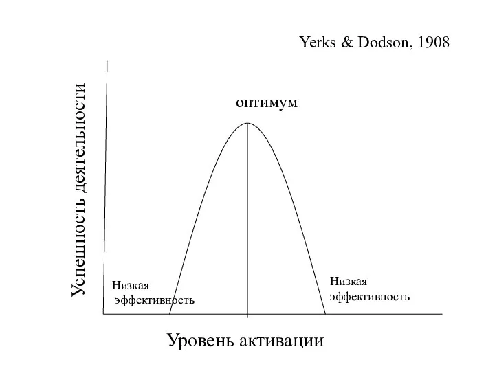 Успешность деятельности Низкая эффективность Низкая эффективность Уровень активации оптимум Yerks & Dodson, 1908