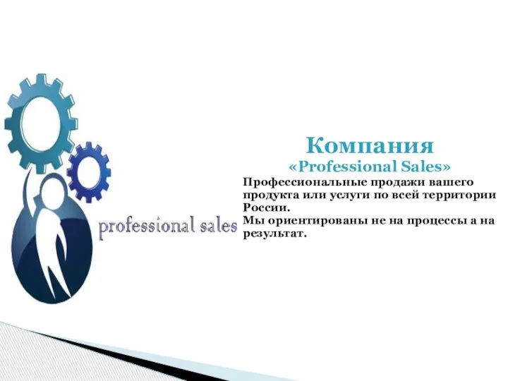 Компания «Professional Sales» Профессиональные продажи вашего продукта или услуги по всей территории