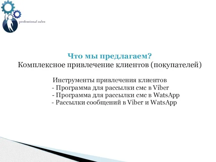 Что мы предлагаем? Комплексное привлечение клиентов (покупателей) Инструменты привлечения клиентов - Программа