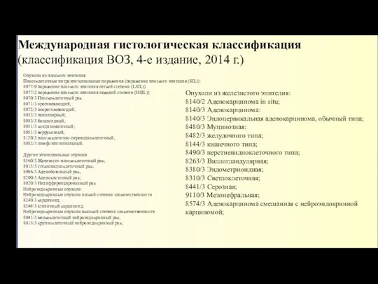 Международная гистологическая классификация (классификация ВОЗ, 4-е издание, 2014 г.) Опухоли из плоского