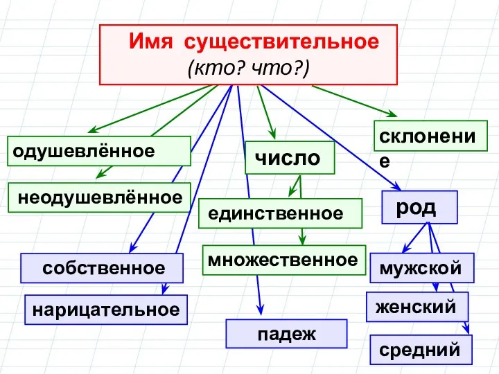 род неодушевлённое нарицательное средний Имя существительное (кто? что?) женский мужской одушевлённое собственное