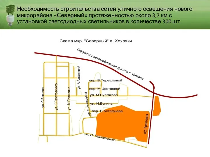 Необходимость строительства сетей уличного освещения нового микрорайона «Северный» протяженностью около 3,7 км