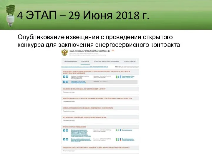 4 ЭТАП – 29 Июня 2018 г. Опубликование извещения о проведении открытого