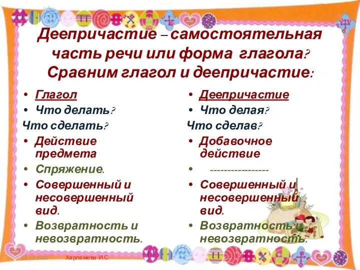 Деепричастие – самостоятельная часть речи или форма глагола? Сравним глагол и деепричастие: