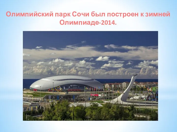 Олимпийский парк Сочи был построен к зимней Олимпиаде-2014.