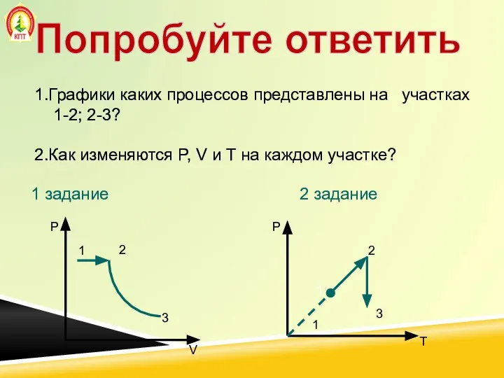 Попробуйте ответить 1 задание 2 задание 1.Графики каких процессов представлены на участках