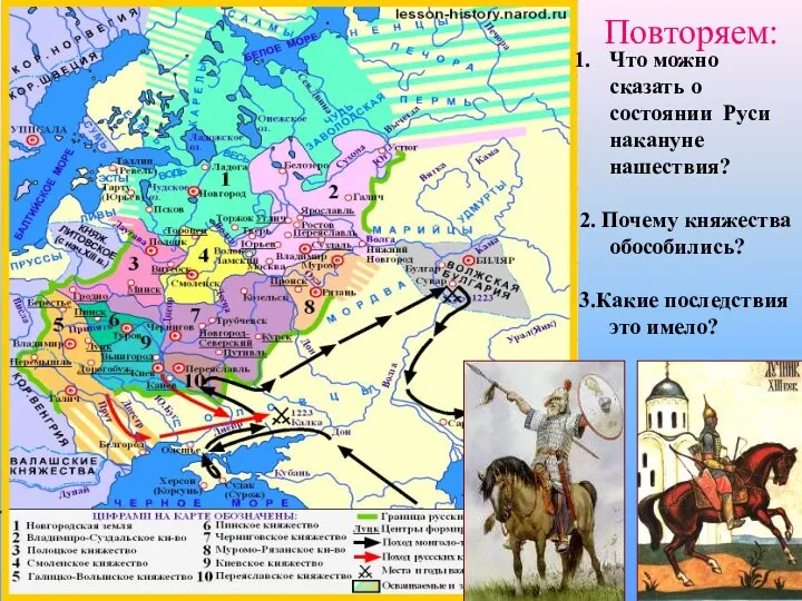 Повторяем: Что можно сказать о состоянии Руси накануне нашествия? 2. Почему княжества