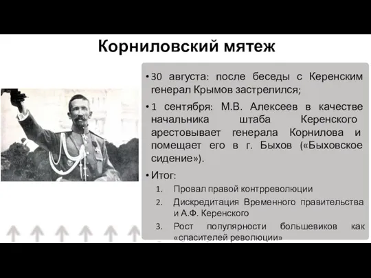 30 августа: после беседы с Керенским генерал Крымов застрелился; 1 сентября: М.В.