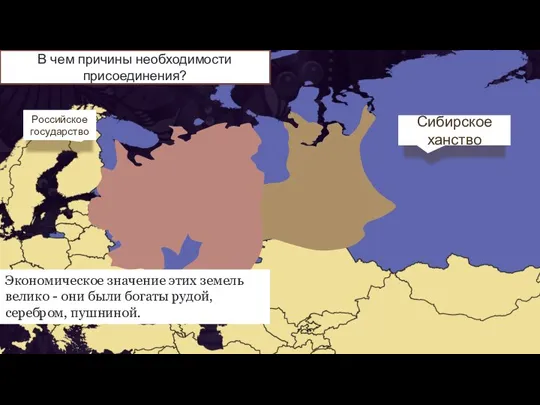 Российское государство Сибирское ханство В чем причины необходимости присоединения? Экономическое значение этих