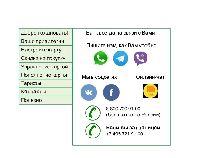 Банк всегда на связи с Вами! Пишите нам, как Вам удобно Мы
