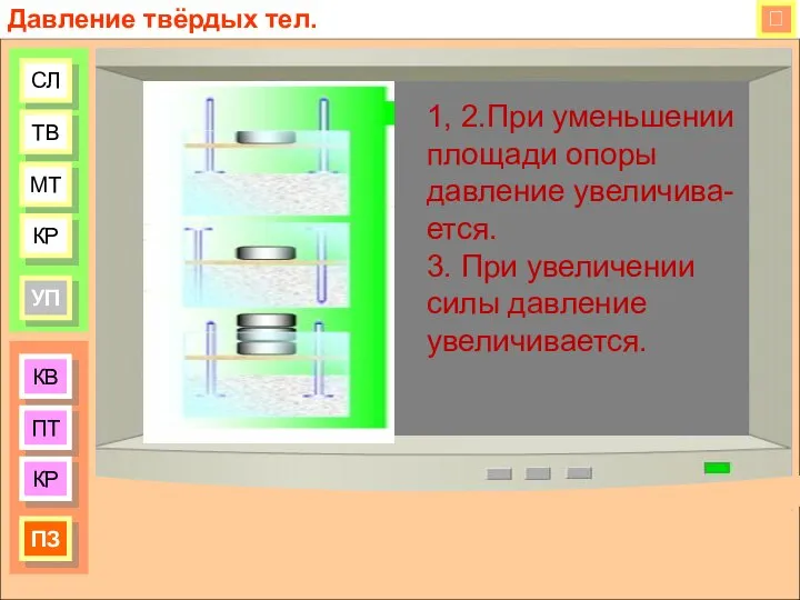 КВ ПТ КР ПЗ СЛ ТВ МТ КР УП Давление твёрдых тел.