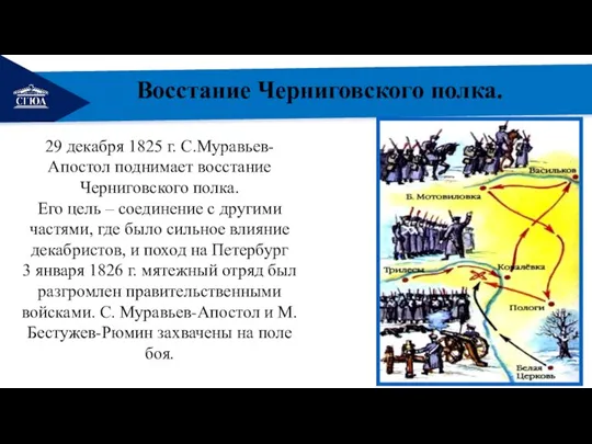 РЕМОНТ Восстание Черниговского полка. 29 декабря 1825 г. С.Муравьев-Апостол поднимает восстание Черниговского