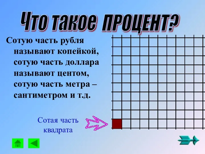 Сотую часть рубля называют копейкой, сотую часть доллара называют центом, сотую часть