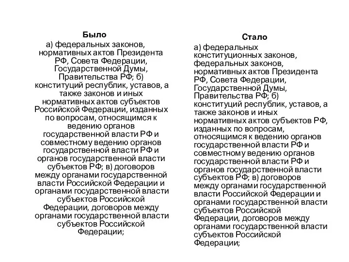 Было а) федеральных законов, нормативных актов Президента РФ, Совета Федерации, Государственной Думы,