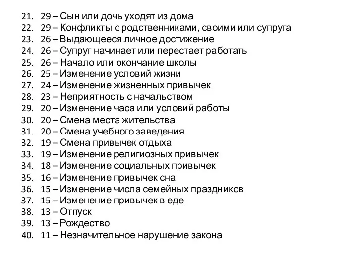 . 21. 29 – Сын или дочь уходят из дома 22. 29