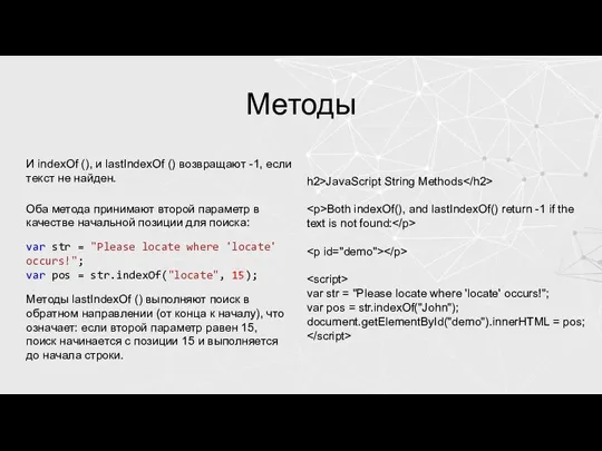 Методы И indexOf (), и lastIndexOf () возвращают -1, если текст не