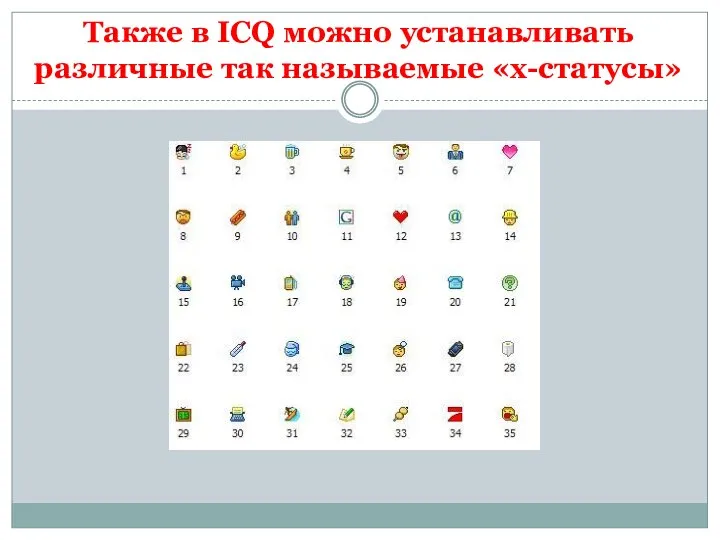 Также в ICQ можно устанавливать различные так называемые «х-статусы»