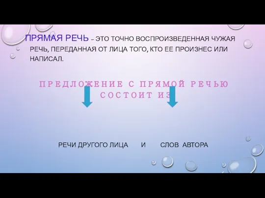 ПРЯМАЯ РЕЧЬ – ЭТО ТОЧНО ВОСПРОИЗВЕДЕННАЯ ЧУЖАЯ РЕЧЬ, ПЕРЕДАННАЯ ОТ ЛИЦА ТОГО,