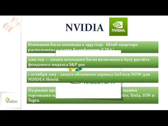 NVIDIA Компания была основана в 1993 году. Штаб-квартира расположена в штате Калифорния